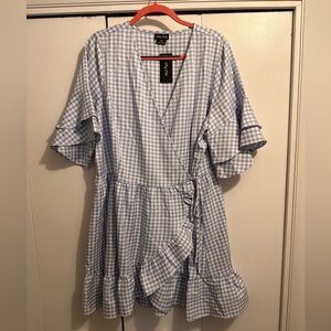 City Chic Blue and White Gingham Dress
